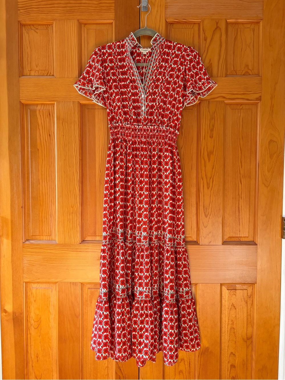 NWT Max Studio Short Sleeve Red Poppy Floral Tiered Maxi Dress - Size XS